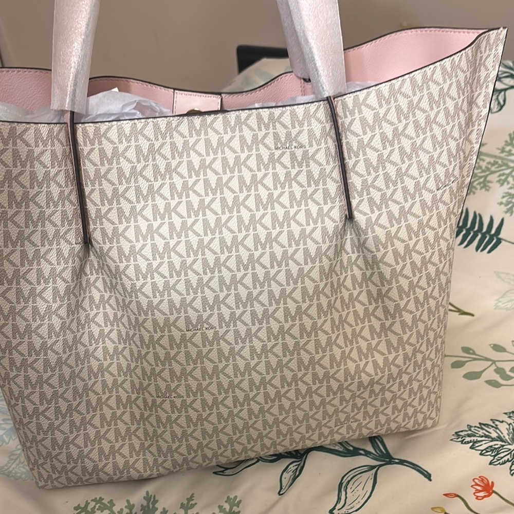 Michael Kors  Emilia large tote bag Cream and powder pink color - Picture 3 of 4
